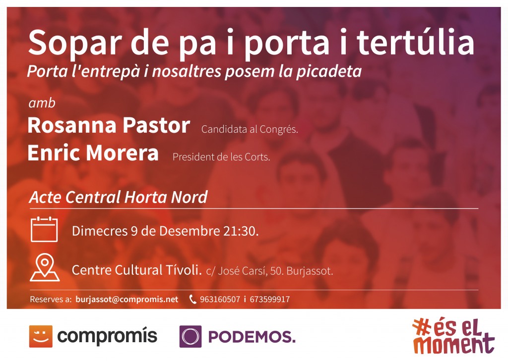 Acte comarcal, Rossana Pastor, Enric Morera, #éselmoment, Grup Compromís, Burjassot, Política